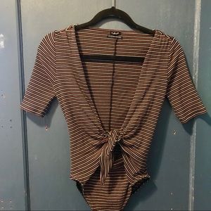 Striped front knot Body Suit